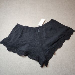 NWT Eberjey Crochet Trim Black Frankie Sol Shorts Coverup Lingerie Cotton M/L